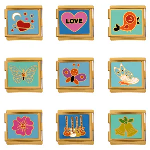 Italian modular charm bracelet links colorful enamel DIY stainless jewelry components