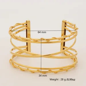 Wide gold stainless steel cuff bracelet bohemian open bangle 64mm width jewelry detail