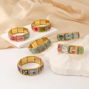 Italian modular charm bracelet colorful enamel DIY stainless steel link bracelet fashion jewelry hot