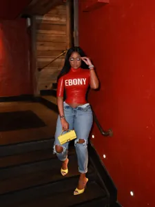 Y2K rotes kurzes Tuch Damen Sommer sexy streetwear Buchstaben Druck schmale basic Oberteil