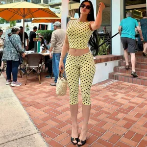 Dames Lente Polka Dot Mouwloze Crop Top Capri Leggings Tweedeelig Set Casual Mode