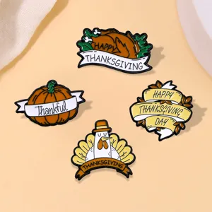 Thanksgiving Enamel Turkey Pumpkin Brooch Pin Alloy Thanksgiving Day Badge For Clothes Bag Holiday Gift For Women Men