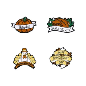 Thanksgiving enamel pin set featuring pumpkin and turkey designs, perfect for autumn holiday style.