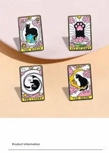 Katzen Tarot Emaille Brosche niedliche schwarze Katze Anstecknadel ästhetische Kleidung Deko