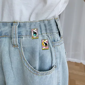 Niedliche schwarze Katze Tarot Karte Emailliert Pin Set, Metall Brosche Abzeichen für Kleidung.