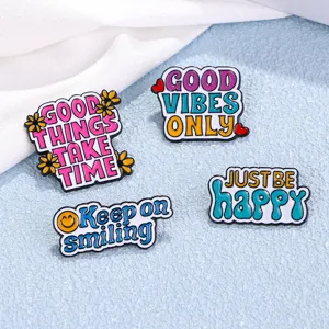 Spilla in Lega con Lettere Inglesi Inspirational del Fumetto Carino Distintivo Pin Citazioni di Testo Motivazionali Originali Spille da Risvolto Decorazione per Abbigliamento Borsa Gioielli