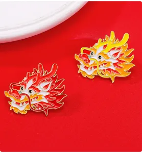 Chinese dragon enamel brooch, alloy badge for clothes and bags, detailed dragon pin design.