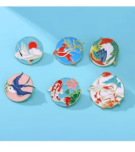 Set di spille smaltate in stile cinese, badge in lega con motivi culturali tradizionali per zaini.
