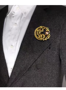 Exquisite chinesischer Drachen Brosche mit Perle, Luxus Anzug Reversnadel Detailansicht.