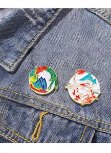 Spilla smaltata drago fenice in stile cinese badge in metallo cartone animato zaino
