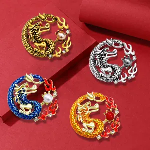 Luxus Chinesischer Drache Brosche Vintage Legierung Strass Künstliche Perle Drachen Anstecknadel Anzug Accessoire Schmuck Geschenk