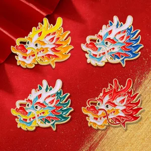 Chinese Dragon Head Enamel Brooch Pin Alloy Zodiac Dragon Badge For Clothes Backpack Decoration Jewelry New Year Gift