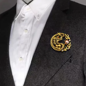 Luxus Gold Drache Brosche für Herren Anzug Perle Pin chinesischer Stil Mode Accessoire