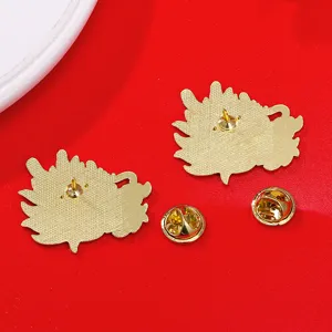 Chinese dragon brooch pin back view gold alloy enamel badge New Year fashion jewelry accessory