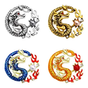 Chinesischer Stil Drache Brosche Luxus Mode Anzug Pin Perle Strass Neujahr Schmuck Geschenke