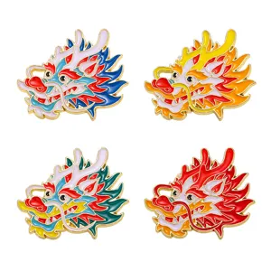 Chinese dragon enamel brooch metal badge cute cartoon dragon lapel pin fashion accessories