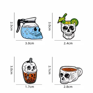 Set de pines esmaltados taza café calavera, broche de aleación estilo punk para ropa.