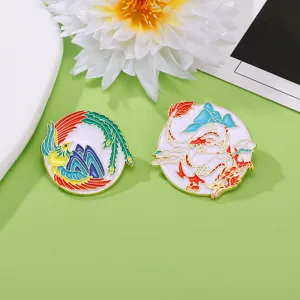 Spilla smaltata stile cinese drago fenice badge in metallo decorazione per zaino