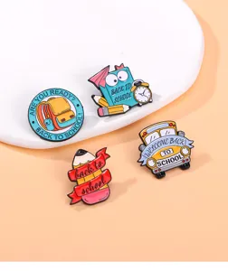 Cute back to school enamel pins set alloy backpack pencil school bus brooch badges decor