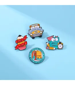 Set of 4 school bus pencil book backpack enamel pins back to school decorative badges