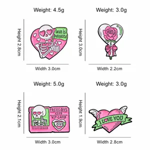 Cute pink heart skull enamel pin gothic brooch metal badge set for clothes decoration