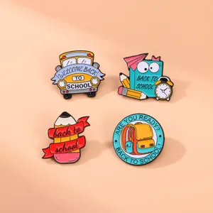 Cartoon School Supplies Alloy Enamel Brooch Welcome Back To School Pencil Bus Book Badge Pin For Backpack Clothes Decor Unisex Accessories