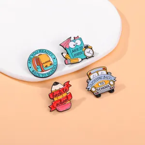 Back to school enamel pins set cute backpack pencil book school bus alloy brooches badges