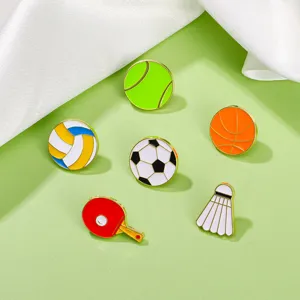 Cute Sport Series Cartoon Enamel Brooch Pin Alloy Basketball Football Tennis Shaped Badge For Kids Clothes Bag Decoration Pin