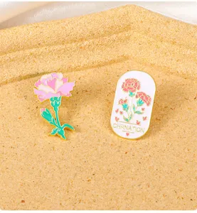 Enamel carnation brooch set, cute floral enamel badge for clothes, bags and fashion accessories.