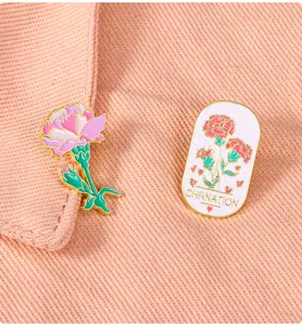 Enamel carnation brooch pins set, cute floral backpack clothes alloy badge decor detail.
