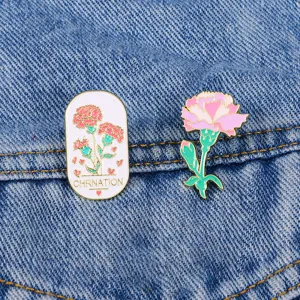 Carnation enamel pins set, cute floral metal brooches for clothes, bags and backpack decor.
