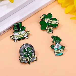 San Patrizio Spilla Smaltata Set Trifoglio Fortuna Leprechaun Distintivo Metallo