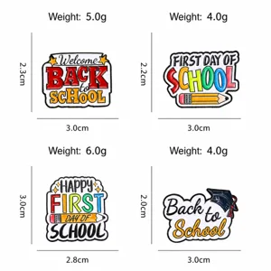 Joli ensemble de badges en émail de dessin animé, broches en alliage thème école.