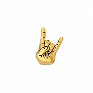 Gold rock hand gesture metal brooch pin fashion clothing decoration retro concert badge