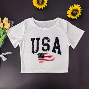 Damen Casual Lockeres Kurzarm T-Shirt Vintage USA Flagge Grafikprint Rundhals Sommer Basic Tee Top