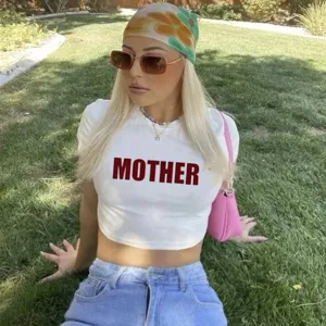 Sommer sexy kurzes Kurzarm-T-Shirt für Damen, modisches Y2K-Stil schmal geschnittenes Top.