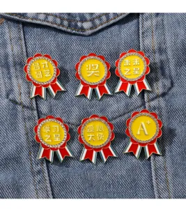 Creative enamel rhinestone award brooch pin set, cute student schoolbag decorative badge detailing view.