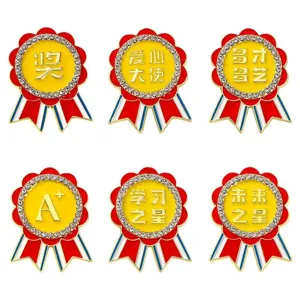Enamel reward medal lapel pins with rhinestones, cute student backpack decorative badges.