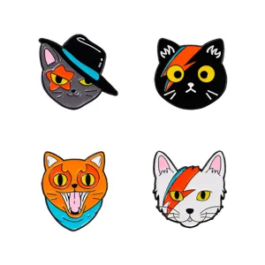 Set di spille smaltate gatto carino, spilla distintivo in metallo animale cartone animato.