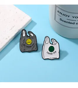 Cartoon plastic bag smiley face enamel pin brooch creative clothing backpack decor badge