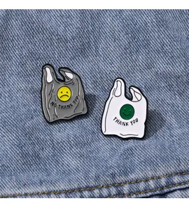 Cartoon plastic bag smiley face enamel pin brooch set for trendy backpack and clothing decor