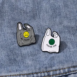 Cartoon plastic bag smiley enamel pin brooch badge set for clothes backpack decoration.
