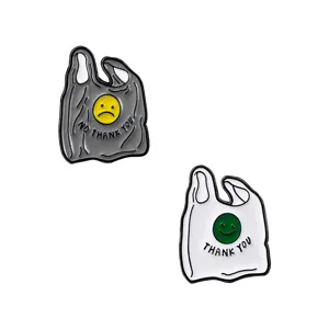 Cartoon plastic bag smiley brooch alloy enamel lapel pin badge for clothing bag decoration