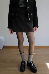 Autumn winter fleece lined fake translucent black tights cute heart jacquard pattern hosiery