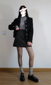 Winter fleece-lined fake translucent sheer tights, warm jacquard black pantyhose for nude legs.