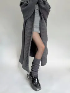 Autumn winter classic grey knitted leg warmers chunky stack socks basic extended hosiery detail