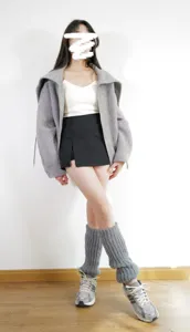 Calentadores de punto para mujer, calcetines de bota acanalados, moda invierno calentadores grises