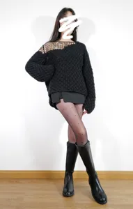 Winter women fake translucent fleece lined tights black polka dot pantyhose cute fashion
