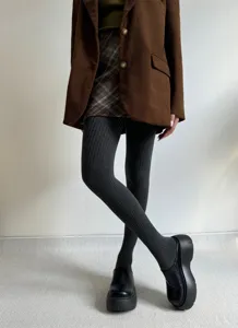 Winter warm ribbed tights for women, stretchy solid color casual leggings, comfortable wear.