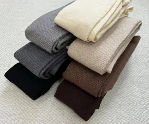 Winter warm knitted tights with wave texture, comfortable fleece lined leggings for women.